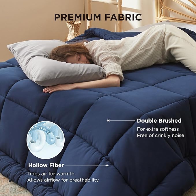 Bedsure Comforter Duvet Insert - Quilted Comforters Cal King Size, All Season Duvet, GentleSoft Down Alternative Bedding, with 8 Tabs, Gifts for Women/Men, Navy Blue, California King 96 X 102 Inches