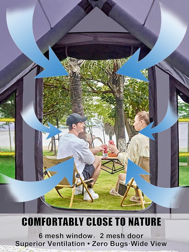 Inflatable Tents with Hand Pump Hot Tent with Stove Jack Easy Blow Up Glamping Tent with Mesh Windows, 4-6 Person Instant Family Camping Tents Waterproof for 4 Seasons