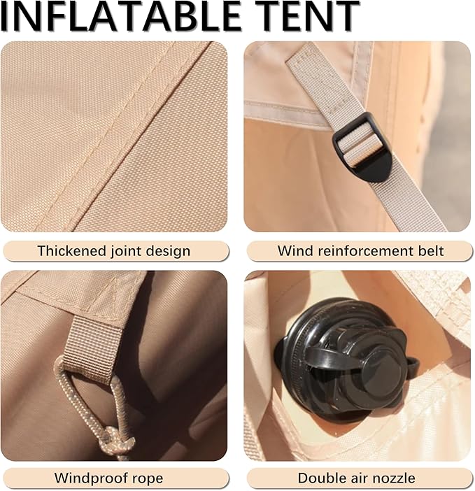 Inflatable Camping Tent with Pump, Glamping Tents for 4-6 Person, 4 Season Waterproof Glamping Tent with 12 Mesh Windows, Easy Setup for Family Outdoor Adventures