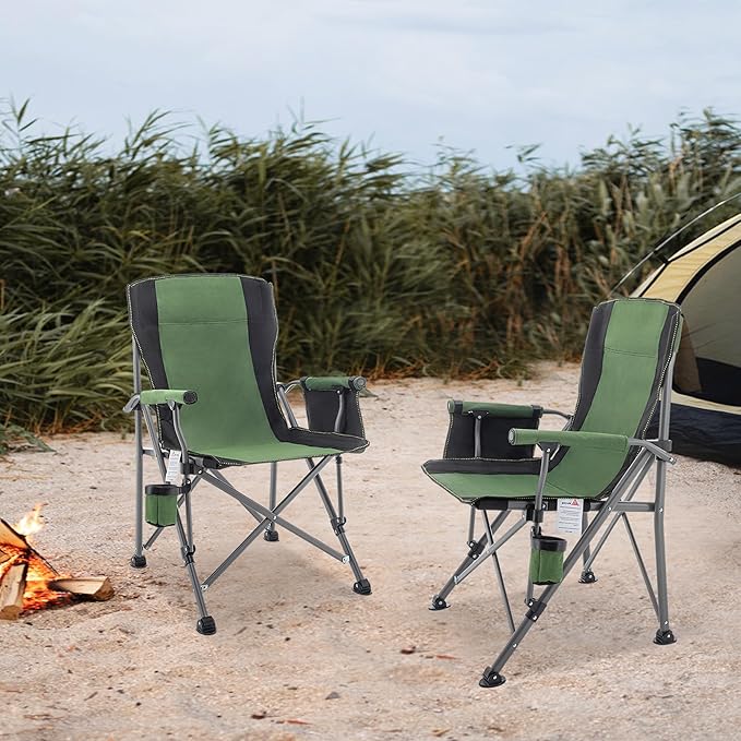Fishing Chair Camping Chairs Foldable Lawn Beach Portable Campact Chair with Side Pockets and Cup Holder for Adults