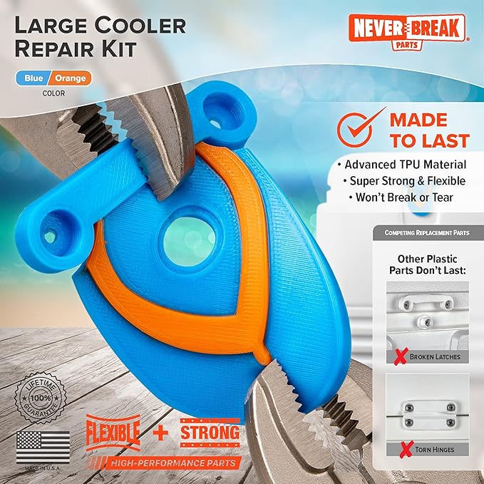 NeverBreak Parts - Igloo Cooler Replacement Parts - Large Repair Kit | High Strength Igloo Cooler Hinges Replacement with Latches | Ice Chest Repair Kit