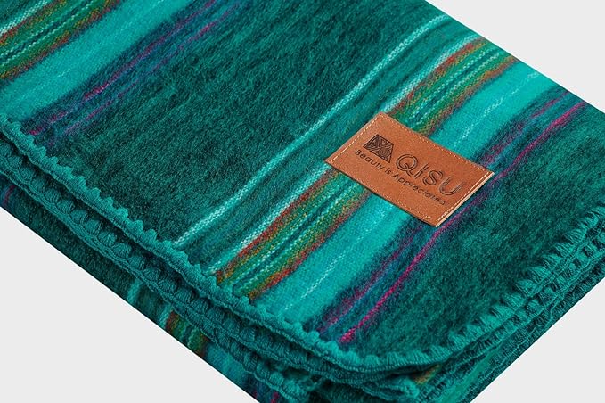QISU Alpaca Wool Blanket Throw | Large, Beautiful, Warm, Variegated | 85 x 65 inches | Ultra-Soft, Hypoallergenic and Breathable | Non-Itchy or Scratchy (Turquoise Sea Foam Variegated)