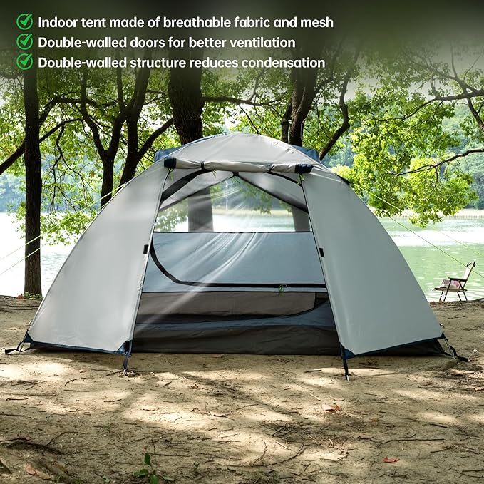 1–2 Person Backpacking Tent, Lightweight Waterproof Camping Tent with Rainfly, Easy Setup Portable Hiking Tent for Outdoor Camping