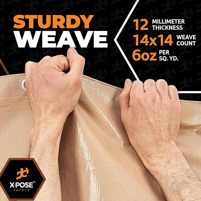 Heavy Duty Tan Poly Tarp 20' X 40' - Multipurpose Protective Cover - Durable, Waterproof, Weather Proof, Rip and Tear Resistant - Extra Thick 12 Mil Polyethylene - by Xpose Safety