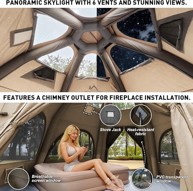 Inflatable Tents for Camping, Large Inflatable Camping Tent with Hand Pump, Easy Setup Tents for 4-6 People, Portable Glamping Tent