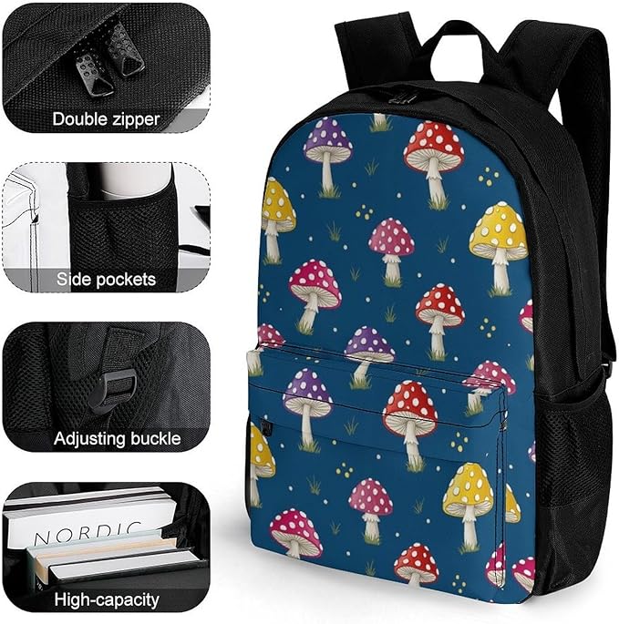 Multipurpose Business Travel Rucksack Mushroom College Bookbag with Large Capacity Backpack for College Men Women