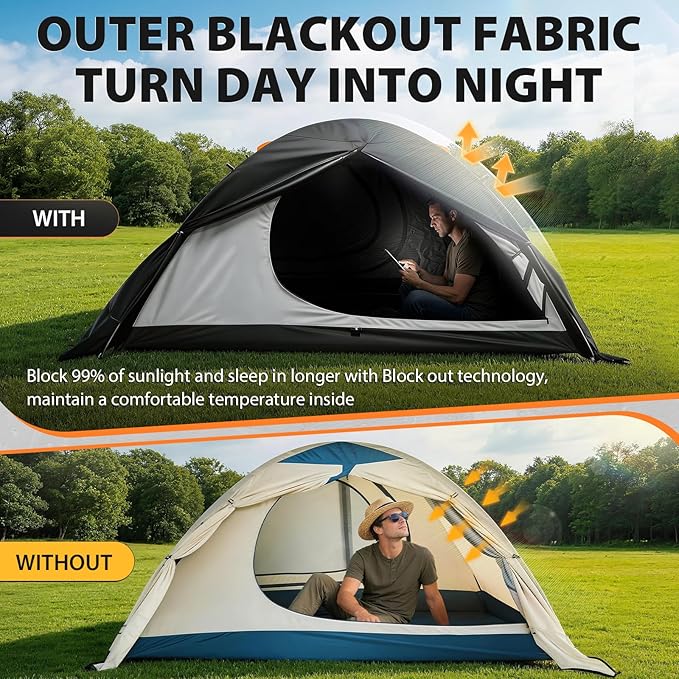 GEERTOP 2 Person 4 Season Blackout Camping Tent - Sleep in Darkroom, Waterproof Rainfly, Snow Skirt, Lightweight Aluminum Pole, Easy Setup for Hiking, Mountaineering, Family Camp