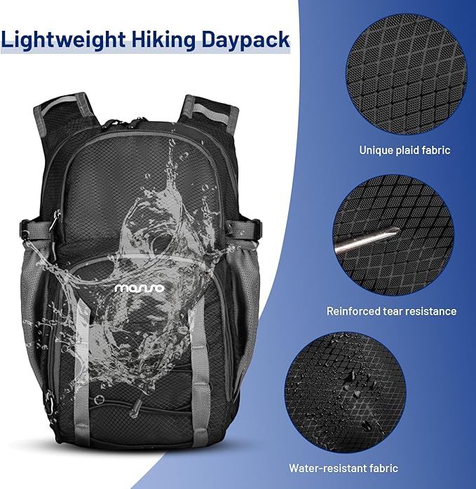 MOSISO 10L Lightweight Hiking Daypack Small Packable Hiking Backpack for Men Women, Casual Foldable Day Pack Shoulder Bag with 2 Front Pocket for Travel Camping Outdoor, Black