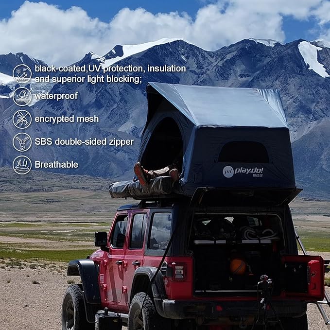 PlayDo Air Tents for Camping Rooftop Tent Easy Setup Inflatable Roof Tent Blow Up Car Top Tent for Pickup Truck SUV with Strip Light, Ladder, Air Mattress