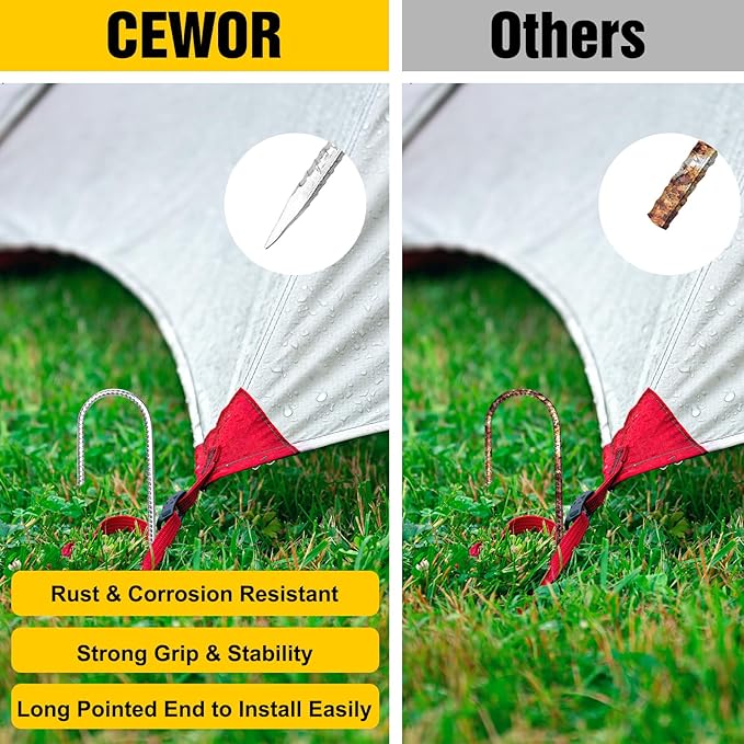 CEWOR 30 Pack 12 Inch Rebar Stakes, J Hook Galvanized Ground Stakes Heavy Duty Chain Link Fence Stakes Metal Ground Anchors for Tent Camping, Trampoline, Outdoor Garden Decorations