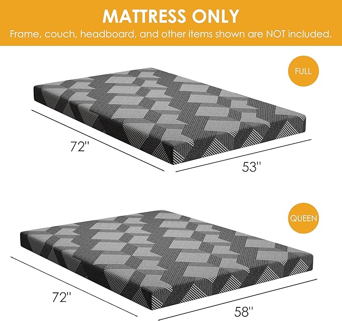 4 Inch Gel Memory Foam Sofa Mattress Full Size, Mattress Replacement for Sleeper Sofa, Couch Bed, Guest Rooms, RVs & Boats, Grey