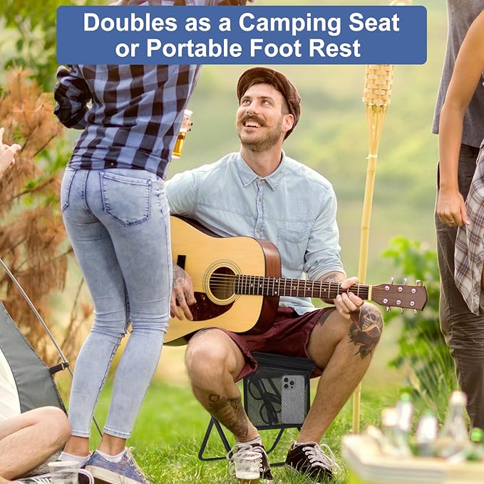 Portable Folding Camp Stool with Side Pocket, Lightweight Foldable Camping Stool for Adults, Backpacking Travel Fishing Stool Mini Chair, Compact Folding Seat with Storage Bag