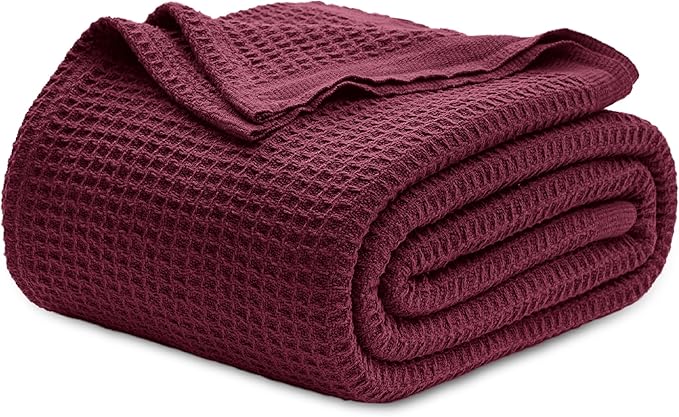 Bedsure Gentlesoft 100% Cotton Blanket Twin XL Size for College Dorm - Breathable and Soft, Waffle Weave Twin Blanket for Summer, Dorm Room Essentials, Red, 66x90 inches
