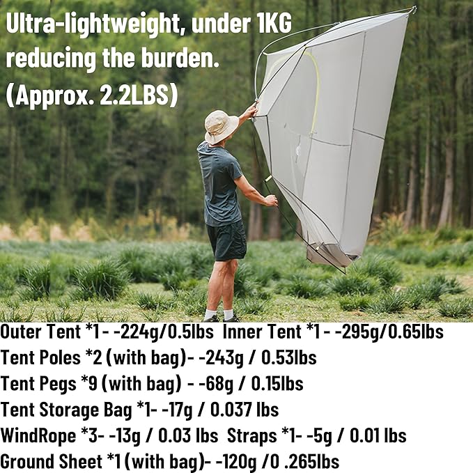 Naturehike Star Trail EXT 1/2 Person Tent - 2.2lb Ultralight Solo Tent for Camping, Waterproof & Breathable 3 Season Easy Setup Backpacking Tent for One Man, Outdoor Hiking, Hunting, Travel