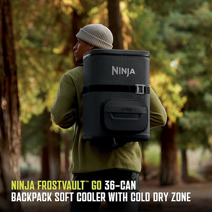 Ninja FrostVault Go Can Soft Cooler, 24/36 Can, Leak Proof, Built-In Cup Holder, 2 Ice Packs & Dry Storage Drawer, Polyester Insulation, Hiking, Camping, Picnic