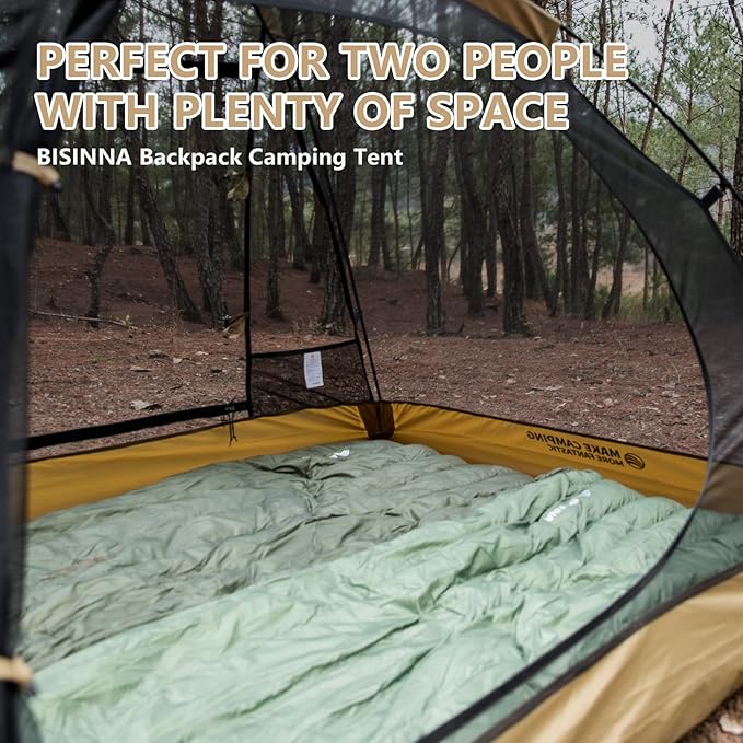 BISINNA Backpacking Tent 2 Person Lightweight Camping Tent Waterproof 3 Season with Aluminum Pole for Outdoor Mountaineering Hiking Travel