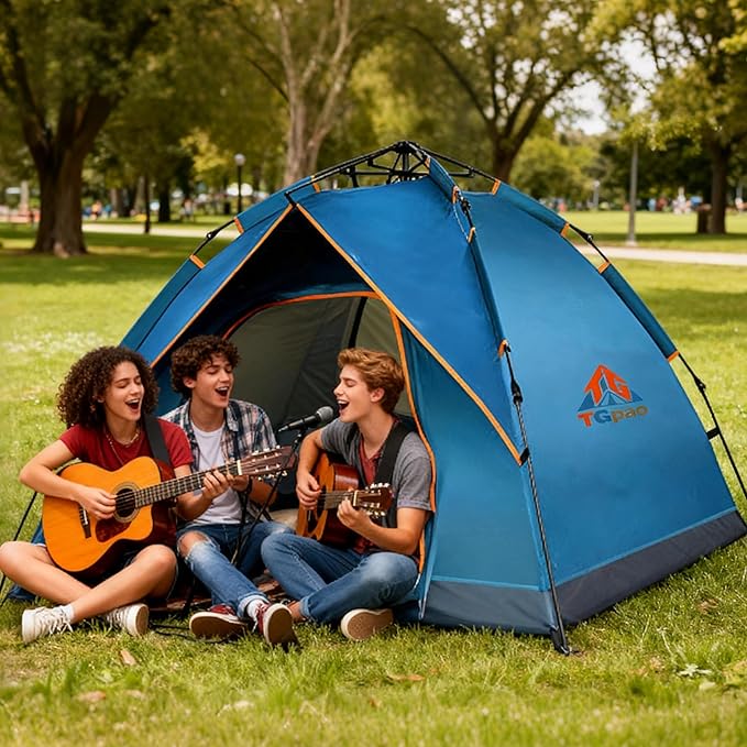 Quick Set Up Waterproof 4-Person Camping Tent with Bug Netting - Instant Pop-Up Tent for Family Camping & Hiking | All-Weather 4-Season Outdoor Shelter