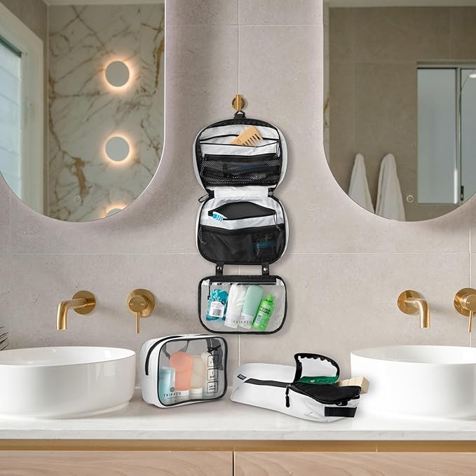 Toiletry Bag Kit Set: Hanging Travel Toiletry Bag + 311 TSA Cosmetic Liquid Bag + Ultralight Accessory Organizer Pouch