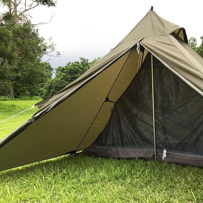 Camping Teepee Tent - Ultralight Backpacking Tent for 1 Person, Waterproof With Mosquito Net Included, Solo, Green