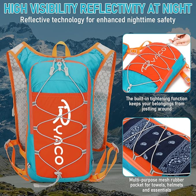 RYACO Lightweight Hydration Backpack, Running Backpack with 2L Water Bladder, Hiking Hydration Water Daypack for Cycling Rave for Men Women