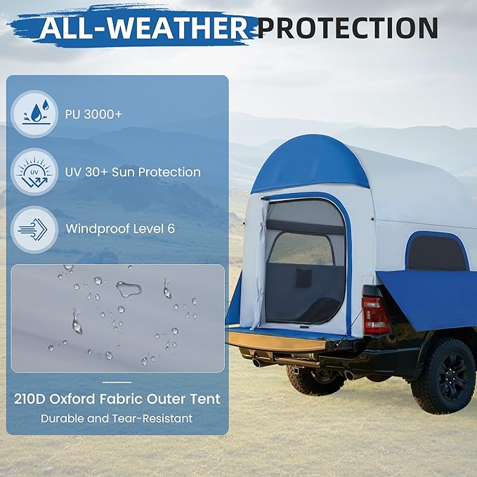 Inflatable Truck Bed Tents 5.5 ft–8 ft with Air Pump, 3-Minute Fast Setup Pickup Truck Tent for Camping, Dual-Use Truck Bed Tent & Ground Tent, Waterproof All-Weather