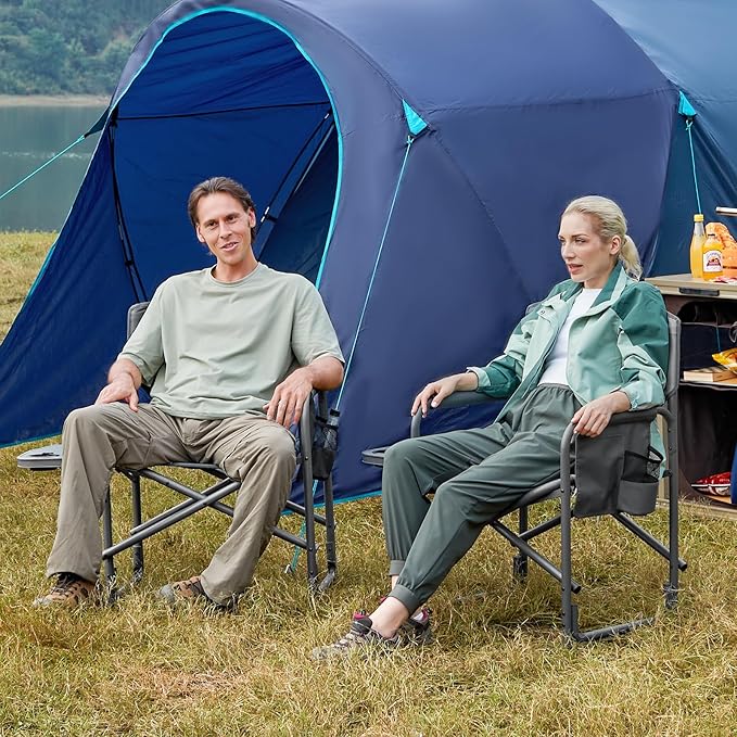 TIMBER RIDGE Aluminum Oversized Camping Chair, Lightweight Portable Directors Chair with Side Table Detachable Side Pocket for Outdoor Camping, Lawn, Picnic, Support 400lbs Gray