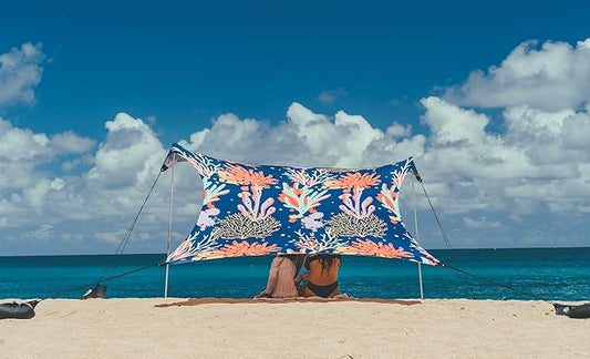 Neso Tents Beach Tent with Sand Anchor, Portable Canopy Sunshade - 7' x 7' - Patented Reinforced Corners (Save The Reef)