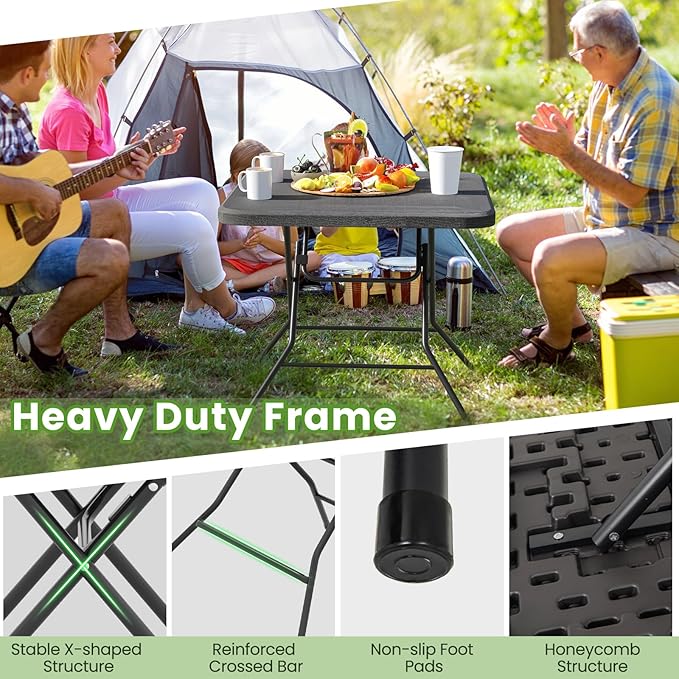 Tangkula 31.5" Square Folding Table, Indoor Outdoor Foldable Plastic Table with HDPE Tabletop, Sturdy Metal Fame, Carrying Handle, 4 Person Picnic Table for Camping BBQ Party