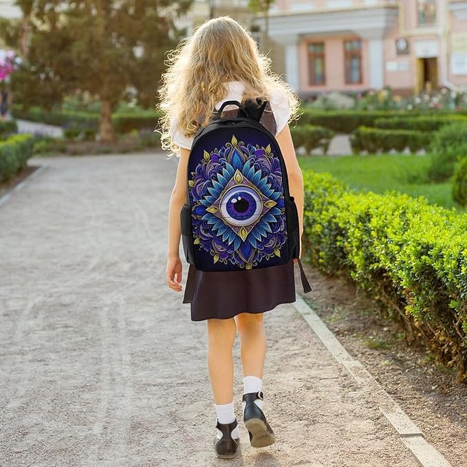 Men Women Lightweight Abstract Symbol Of All Seeing Eye Boho Indian Ethnic Style Backpack Large Capacity Carry On Bag With Padded Straps for Sports Work Walking Cycling