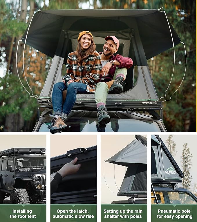 Rooftop Tent Hard Shell Roof Top Tent Hardshell Suitable for Jeep SUV Truck Van, 2-3 Person, Gray
