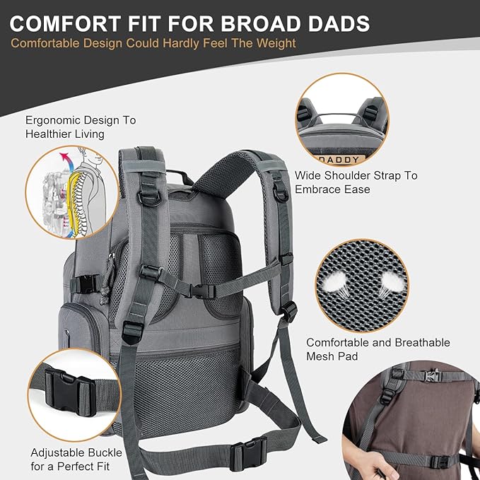 MIRACOL Diaper Bag Backpack for Dad: 900D Military-Grade Backpack with 16+ compartments - 40L XL Capacity Fits 15+ Diapers & 3 Bottles - Heavy-Duty Daddy Baby Bag for Travel & Outdoor