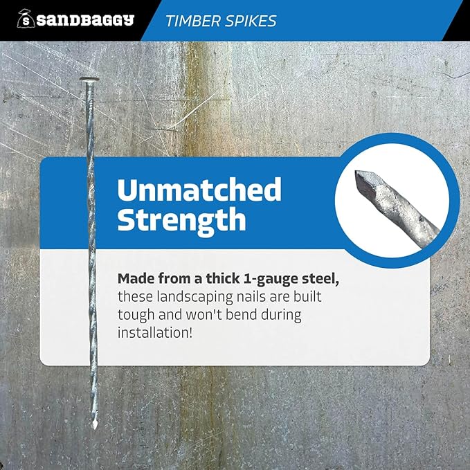 Sandbaggy Spiral Landscape Timber Spikes - Hot Dipped Galvanized Steel Nails - Landscaping Stakes, Artificial Turf Pins (12 inch - 1 Gauge Steel, 100, Count)