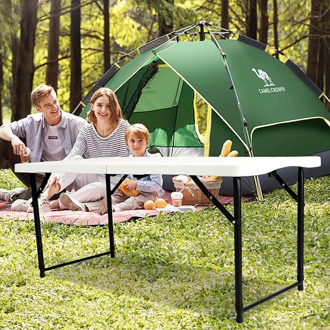 4FT Portable Folding Table, Adjustable Height, Easy Storage for Outdoor Camping, Picnic, Party