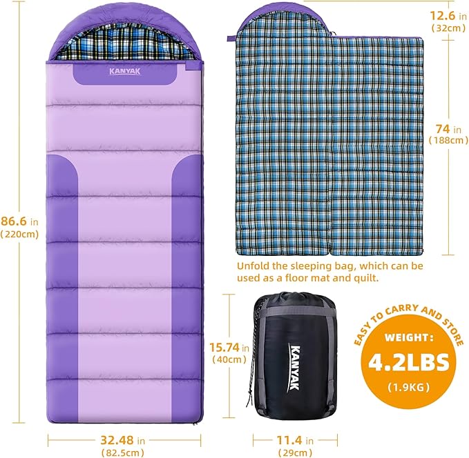 Cotton Flannel Liner Sleeping Bag for Adults Teens Kids, Cold Weather &Warm, 3 Seasons, Lightweight Compact Camping Essentials Equipment, Hiking, Outdoor, Travel