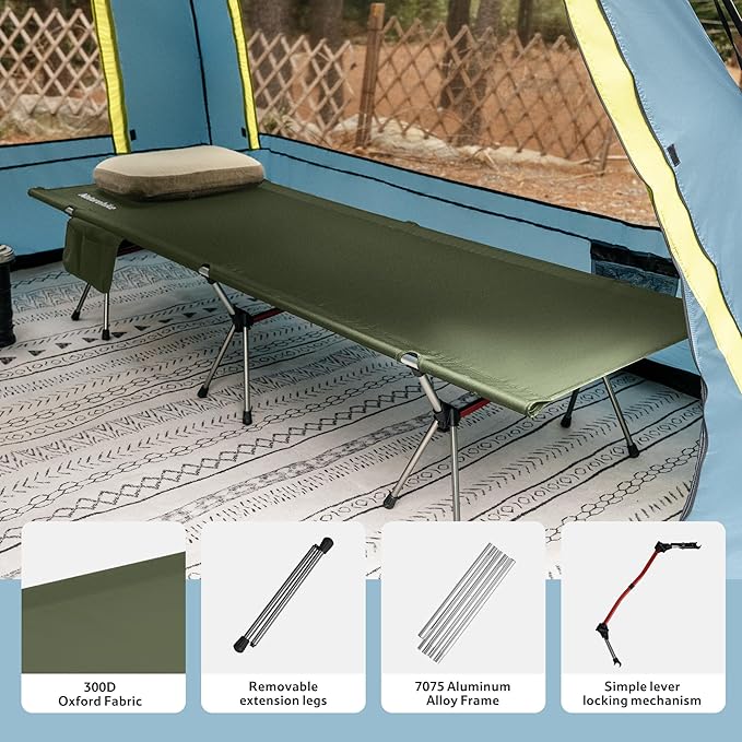 Naturehike ArmyWild Folding Camping Cot, Height Adjustable Ultralight Backpacking Cot, Portable Camping Bed for Camping Hiking Travel Home