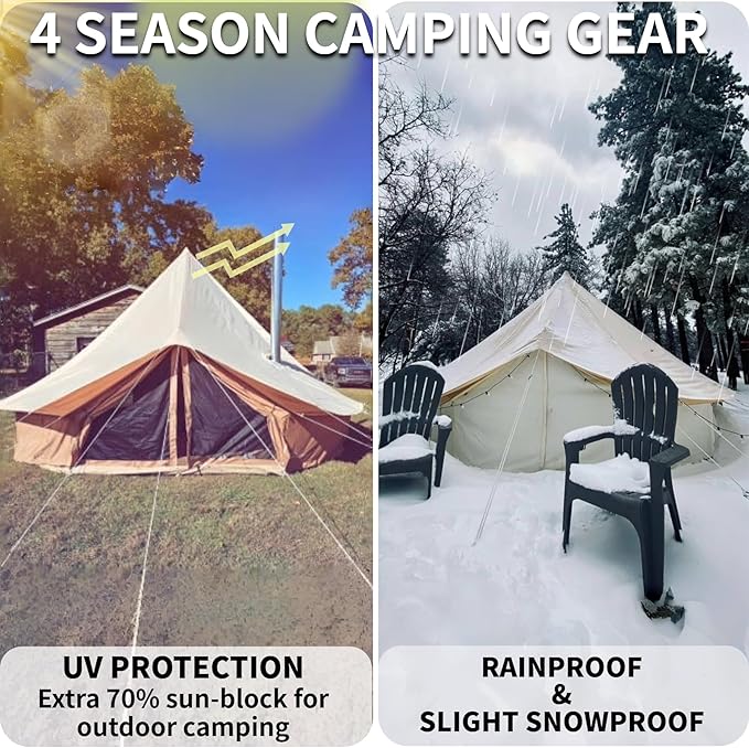 DANCHEL OUTDOOR 4 Season Canvas Bell Tent with Waterproof Rain Fly Tarp with Stove Jack for 6 Person Camping Glamping, 5m/16.4ft