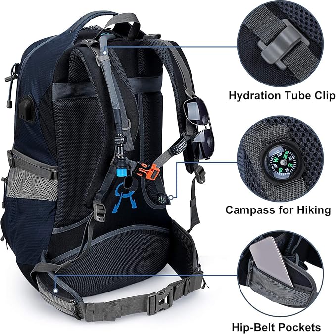 G4Free 50L Hiking Backpack Waterproof Daypack Outdoor Camping Climbing Backpack with Rain Cover for Men Women(Dark Blue)