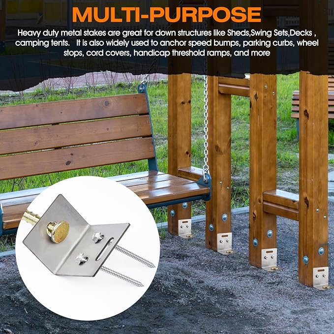 Ground Anchors 16" Large Ground Nail Stake with Brackets 4pcs Earth Anchors Mobile Home Storage Shed Anchor Kit Swing Set Anchors for Metal Swing Set Playset Tie Down