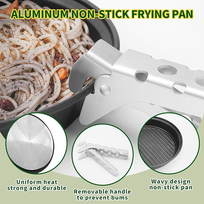 Camping Cookware Set, Non-Stick Lightweight Aluminum Camping Pot and Pan Set with Kettle for Backpacking, Hiking, Outdoor Cooking and Picnic