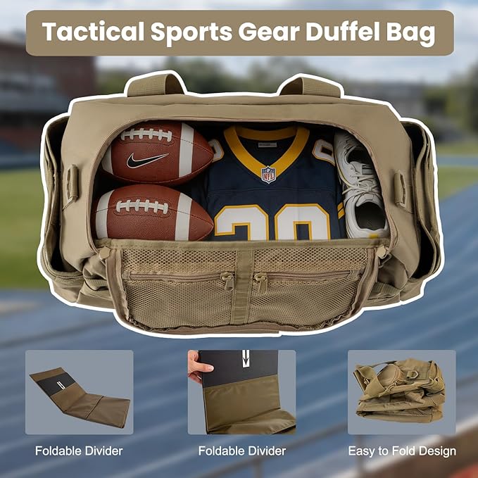 35L Large Duffle Bag, 3-in-1 Tactical Backpack MOLLE Pack for Sports/Gym/Outdoor, Coyote