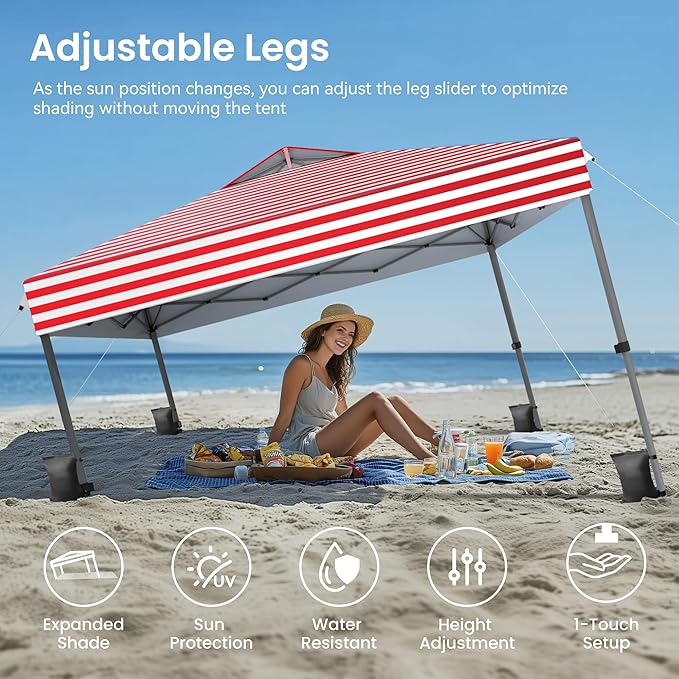 PHI VILLA 10’x10’ Pop Up Canopy Tent - One Push Setup, Instant Shade Tent with Vented Roof for Beach & Events - Includes Storage Bag, Sandbags, Stakes & Ropes (American Flag)