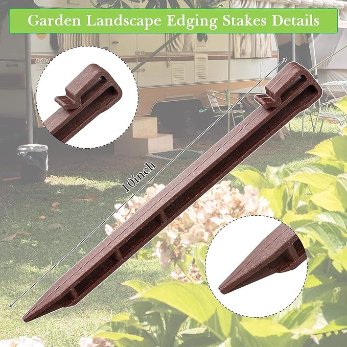 16 Pack Garden Landscape Stakes 10 inch Heavy Duty Plastic Stakes Tent Stakes Anchoring Spikes for Edging Terrace Board and Christmas Inflatables Garden Decorations Nails Brown