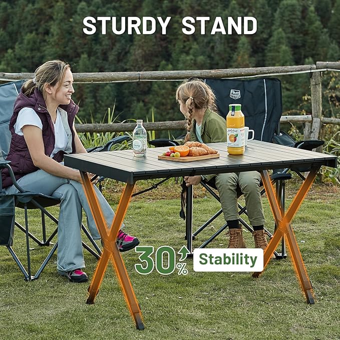 TIMBER RIDGE Folding Camping Table Adjustable Height, 4-6 Person Lightweight Aluminum Roll-up Table for Camping Outdoor Picnic BBQ Backyard Party Support 220 lbs, Black