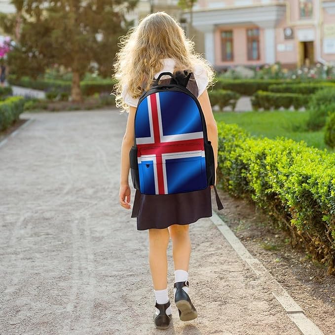 Polyester Daypack Backpack for Climbing Outdoors Running, Big Capacity Multipurpose Anti-Theft Bookbag, Flag Of Iceland Travel Hiking Camping Rucksack