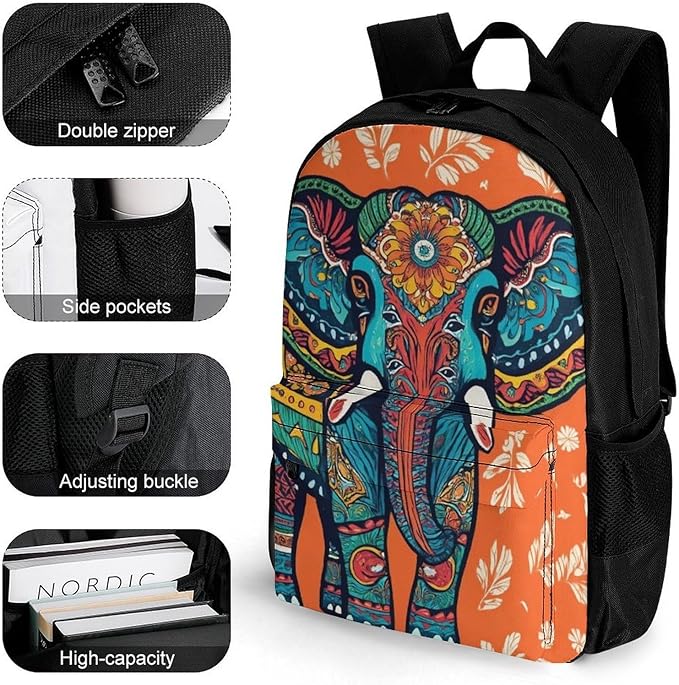Rucksacks Multipurpose Anti-Theft Big Capacity Bookbag, African Tribal Nations Elephants Art Travel Hiking Camping Rucksack With Padded Straps