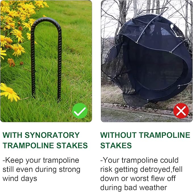 Trampoline Stakes Anchors Trampoline Accessories Wind Stake 12 Inch Heavy Duty High Wind Stake Safety Ground Anchor Galvanized Steel Wind Stakes (8Pcs, Black)