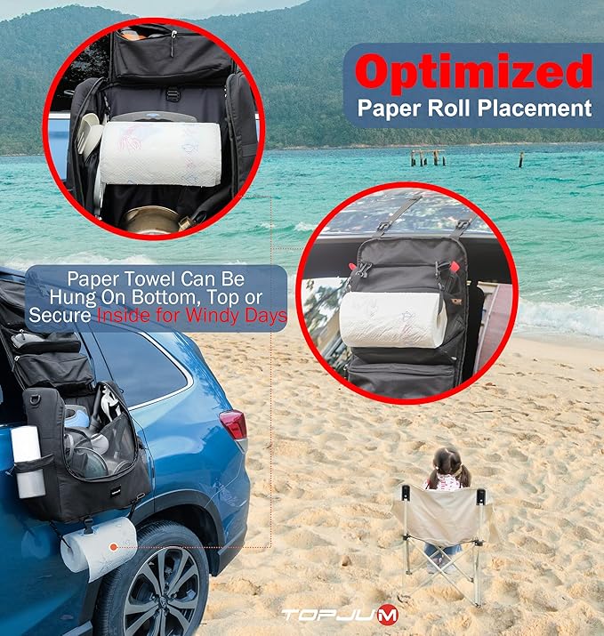 Camp Kitchen Organizer, Cooking Tools Storage Caddy Bag, Multi-Pockets, Paper Towel Holder, Portable Hanging Kitchen Caddy for Camping Utensils, Cookware & BBQ Essentials Bag Only