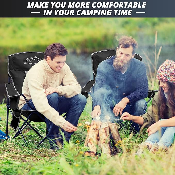 Mesh Folding Camping Chairs, Oversized Portable Outdoor Chairs, Weight Capacity 325 lbs with Cup Holder, Storage Pocket, Carry Bag Black