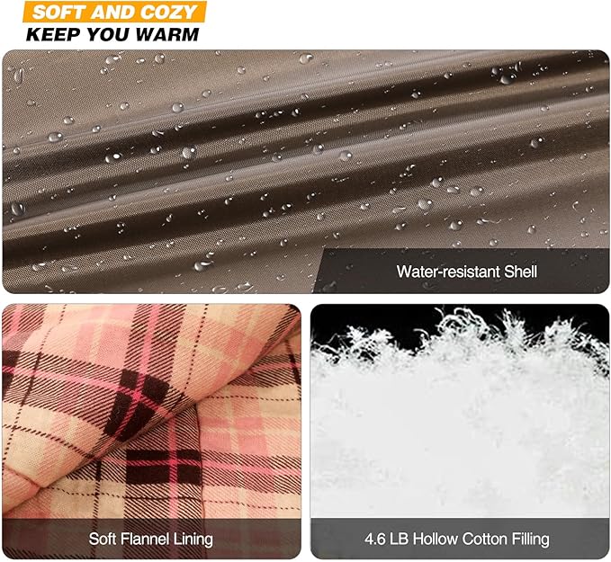 REDCAMP Cotton Double Sleeping Bag for Adults, 2 Person Cold Weather Queen Size Flannel Sleeping Bags for Camping, Black/Navy Blue