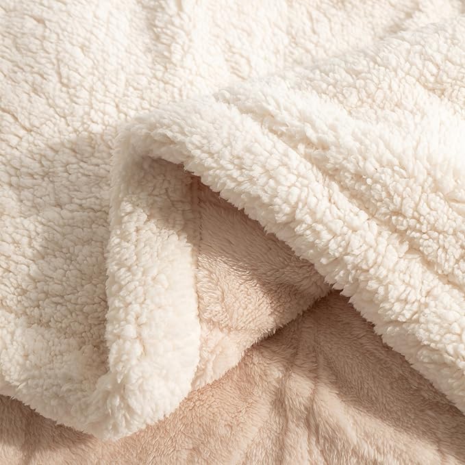 UKELER Sherpa Fleece Blanket 60 × 80 inch, Ultra Soft Twin Size Throw Blanket for All Season, Cozy Plush Floral Throw Blanket for Bed Couch Sofa Office Camping, Off-White